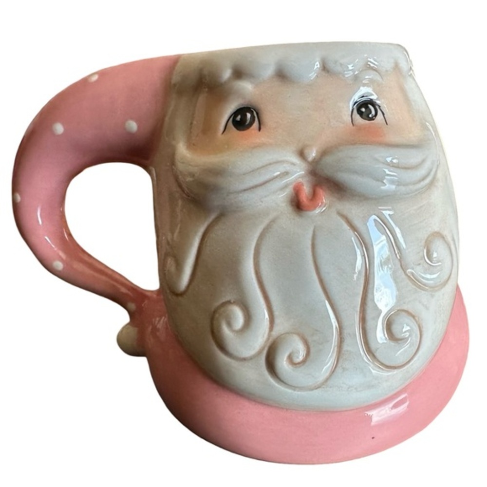 Pink Santa Face Ceramic Mug - Festive Holiday Coffee Cup